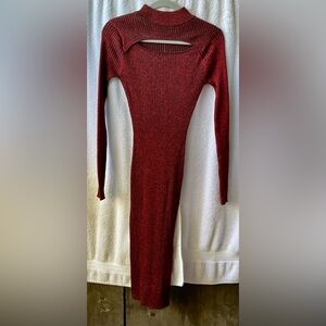 Say What? Maroon Long Sleeve Mock Neck Dress